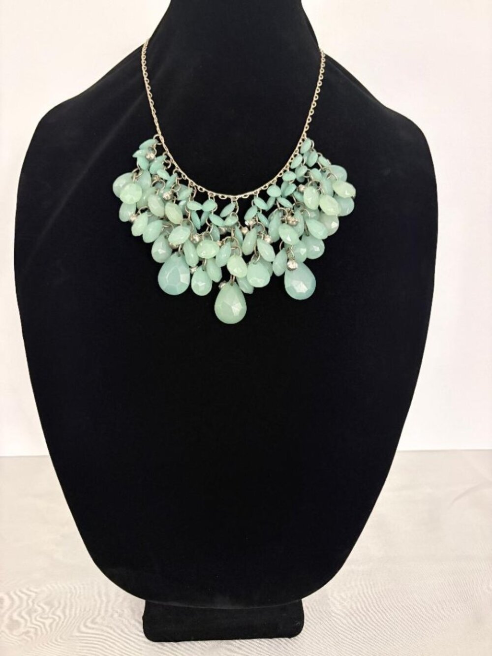 Natasha Gold-Tone Mint Green Faceted Teardrop Waterfall Bib Statement Necklace 2
